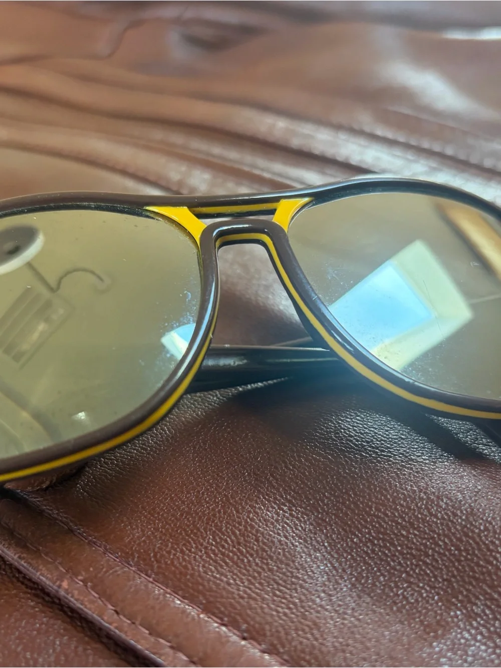 Vintage 70s 80s Japan Oversized Mirrored Aviator Sunglasses Brown Mustard